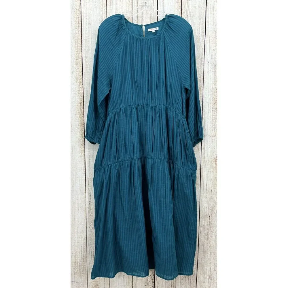 Anthropologie Sundry Stripe Dress Size 1 (Small) Long Sleeve Cotton‎ Midi Tiered